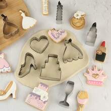 4pcs Stainless Steel Cookie Moulds, Including Diamond Ring, Suit, Wedding Dress, And Cake Shapes, With Stainless Steel Cookie Cutter, For Diy Wedding Cookies, Icing Cookies, Cake Cutting And Cookie Moulding - Silver - View 7