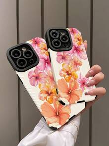 粉色新款花卉图案软硅胶手机壳,1个装,兼容苹果15/15PLUS/15PRO/15PROMAX,防水防震防摔防刮花 - 彩色 - 查看 5