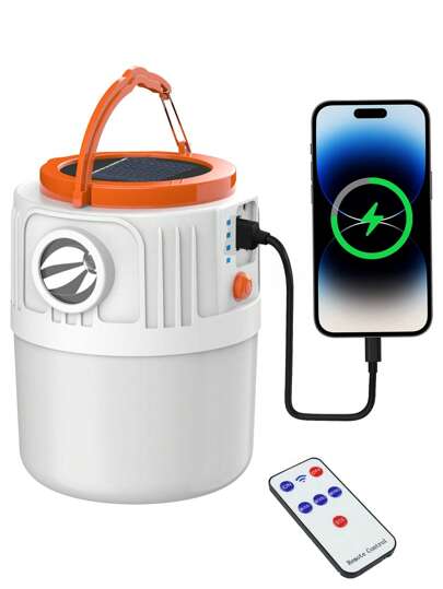 1pc Solar Led Camping Light,Solar Powered Portable Rechargeable Camping Lanterns, Outdoor Lighting Lamp With Mobile Phone Charging Function,Multi-Functional Emergency Lamp - Phone Charger Handled LED Tent Light