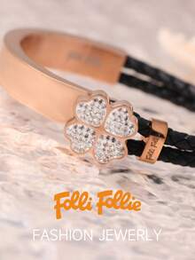 Folli Follie 女士编织手链四叶草钻石手镯玫瑰金色不锈钢手链女士手镯首饰配饰舞会婚礼约会礼物 - 玫瑰金 - 查看 7