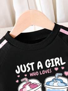 Set di felpa girocollo e pantaloni della tuta con stampa di cartoni animati per ragazze pre-adolescenti - nero - Visualizzare 3