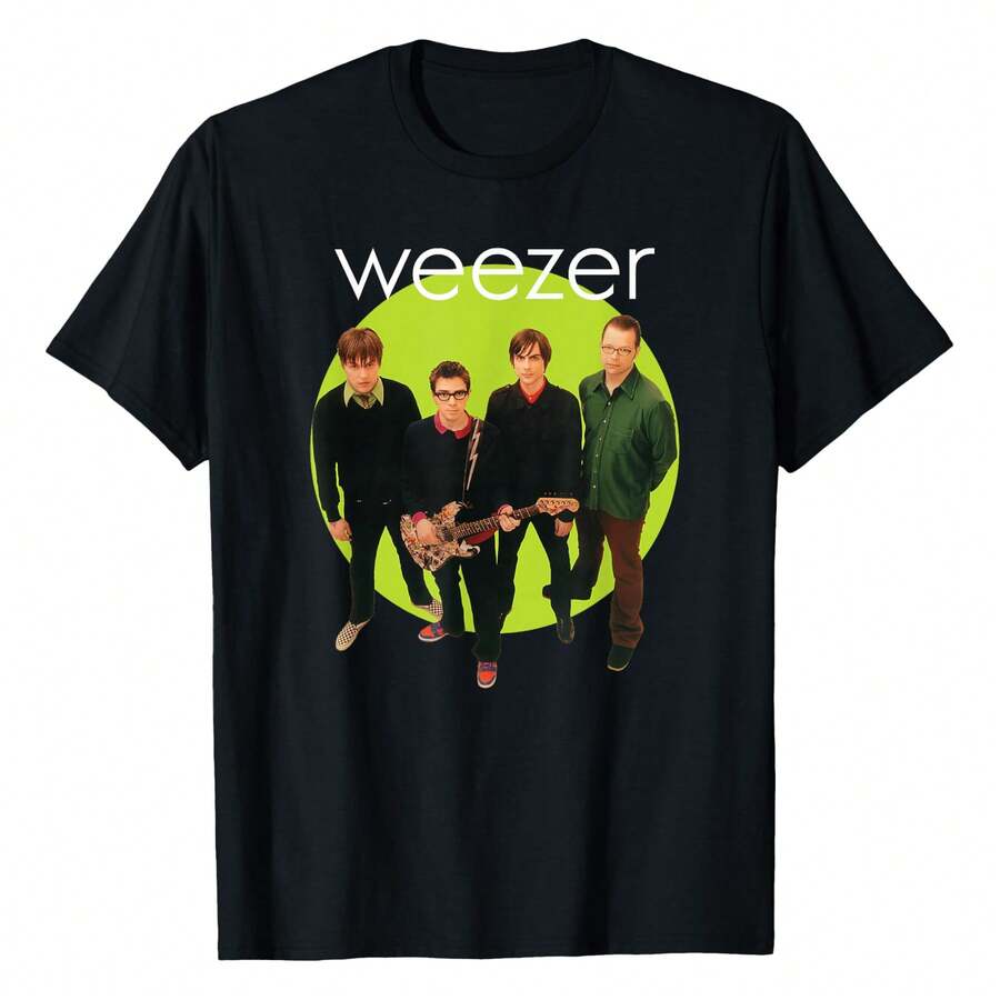 Weezer - Green Album Circle T-Shirt, Men's T-Shirt – Lightweight, Ultra-Comfortable & Breathable: A Must-Have For Daily Walks, Travel, And All Outdoor Sports! - 黑色 - 查看 1