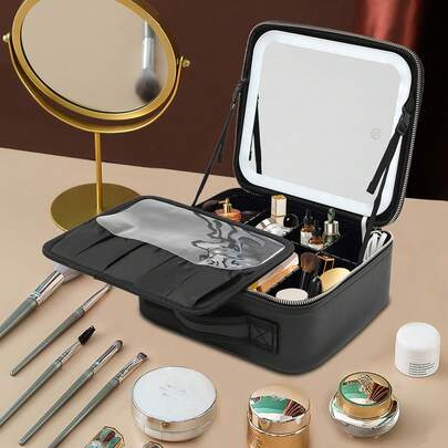 Kosmetische Tasche mit großem beleuchteten Spiegel Trennbare Make-up-Tasche Professionelle Make-up-Tasche mit Make-up-Spiegel Toilettentasche Organiser mit kosmetischem Spiegel für unterwegs