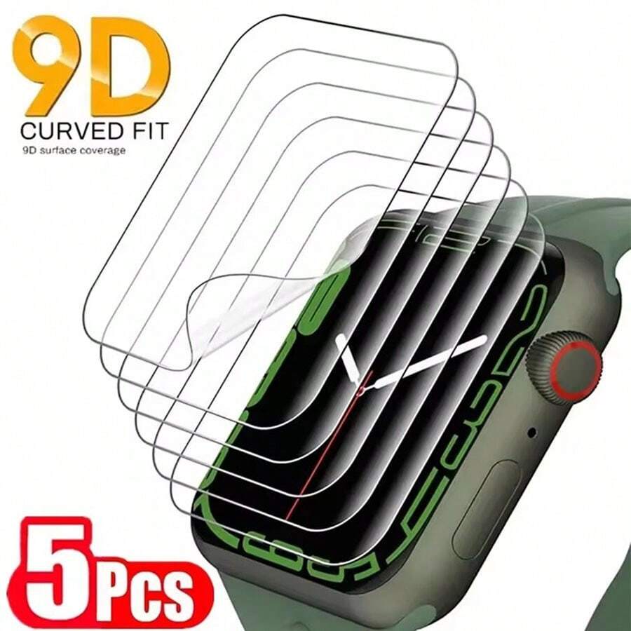 5pcs Transparent Hydrogel Screen Protector Film For Apple Watch S10 Series, Anti-Scratch Soft Film Compatible With 38/40/41/42/44/45/49/46mm Ultra/SE/8/7/6/5/4/3/2/1 - Transparent 5Pcs - View 1