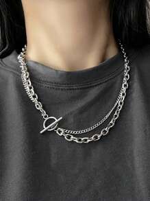 1pc Silver Multilayer Necklace - Silver - View 3