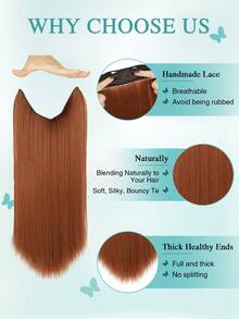 nimoki 22Inch Invisible Wire Hair Extensions For Daily Use Straight Wire Hairpiece Synthetic Hair Extensions With Transparent Adjustable Wire For Women(Redwood) - Redwood - View 3