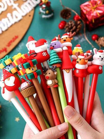 10 bolígrafos de gel navideños, diseños de dibujos animados con temas navideños surtidos, bolígrafos neutros con diseños lindos de Papá Noel, renos, muñeco de nieve, árbol de Navidad y calcetines navideños, perfectos para obsequios de fiesta, recompensas en el aula, suministros de oficina, regalo divertido para amigos y artículos de papelería