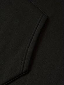 Sudadera con capucha y cordón impresa para hombres - Negro - Ver 2