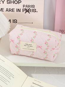 1 件/3 件可爱粉色花卉化妆包可爱蝴蝶结印花化妆品收纳包柔软面料化妆收纳包泡沫绗缝化妆包时尚粉色条纹印花化妆包大容量旅行洗漱包便携式化妆手提包拉链旅行必需品收纳包休闲化妆手拿包 - 粉色 - 查看 11