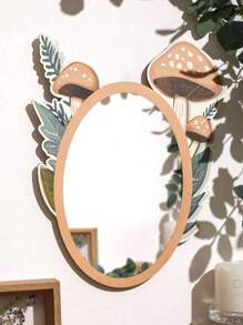 1pc Oval Wall Mirror With Mushroom Theme Decor. The Mirror Frame Is Adorned With Charming Mushroom And Leaf Patterns. Ideal For Bedroom, Living Room, Hallway Or Any Space That Needs A Decorative Mirror, Perfect For Home Decor, Room Decor, And Bedroom Decor. - Multicolor - View 12