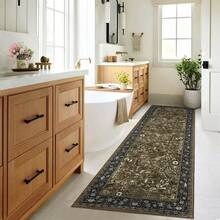Botanical Printed Area Rug Vintage Floral Rug Washable Area Rug Stain Resistant Non-Slip Foldable Interior Decorative Rug For Bedroom Farmhouse Apartment Dining Room Laundry Room - 棕色 - 查看 9