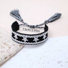 1pc Star Decor Handmade Braided Bracelet, Creative Embroidery Design, Suitable For Party, Beach, Travel, Gift For Friends, Family, Classmates - Black - View 4