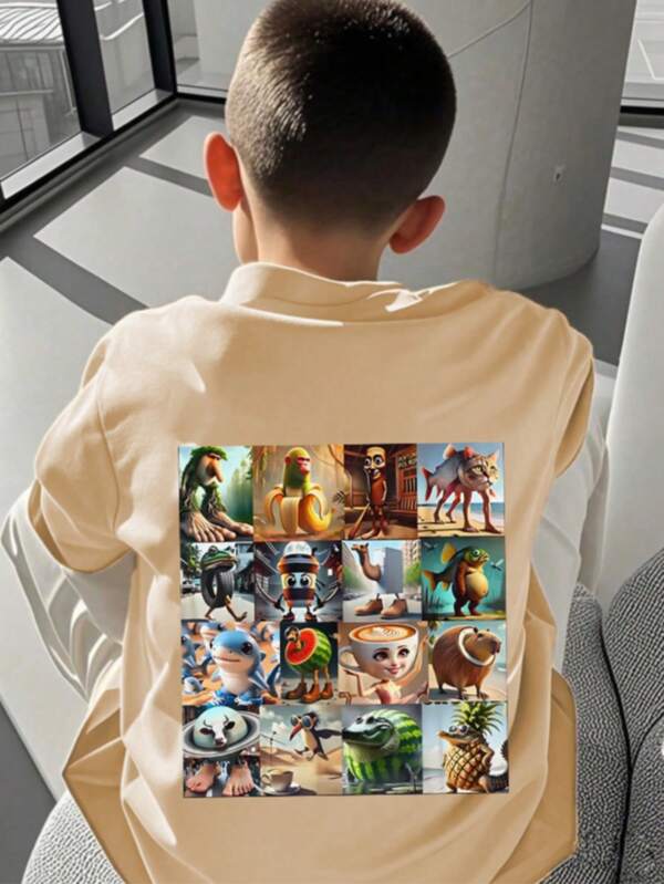 Camiseta de cuello redondo de manga corta con estampado gráfico informal para niño preadolescente, parte superior de verano