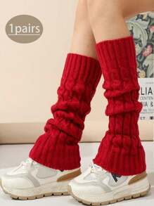 زوج من جوارب الساق الكابلية المحبوكة للنساء للخريف/الشتاء، جوارب دافئة محبوكة بسيطة للخروجات اليومية، جوارب ساق متوسطة الطول للأزياء في عيد الهالوين، Y2k