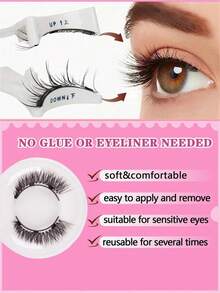 1对磁吸式可重复使用假睫毛，无需胶水，自然蓬松的日式睫毛，闪亮眼妆工具，旅行必备 - 交叉款 - 查看 2