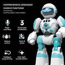 LIPETY Smart Voice Control Robot Toy For Kids,Programmable RC Robot ToyWith Record Voice & Gesture Sensing Control, USB Rechargeable 3-Key Remote,Music, Lights & Recordingfor Toddler For Boys & Girls Ages 3-10Years Old And L Gift ,For Christmas, Birthdays Or Other Holidays - 藍色 - 查看 7