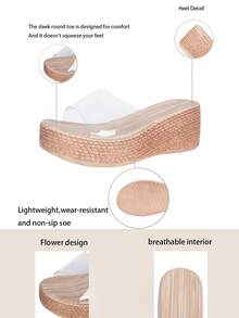 Women Summer Outdoor Lightweight And Comfortable Mule Transparent Open Toe Slip-On Wedge Heel Thick-Soled Sandals