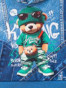 Toddler Boys' Casual Digital Positioning Print Cool Bear Pattern Thermal Lined Hoodie Sweatshirt And Allover Print Pants Set, Autumn/Winter