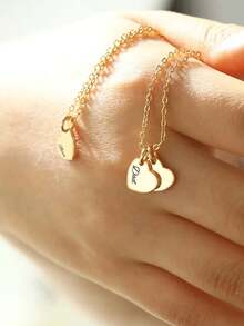 Customized Necklace, Personalized Heart-Shaped Pendant, Carved Name Necklace, Stainless Steel Jewelry Heart-Shaped Pendant Necklace, Personalized Gift, Valentine's Day Gift, Anniversary Gift, Valentine's Gold, Rose Gold Fashion, Autumn Fashion, Retro, Neutral, Simple, Casual, Hip-Hop, Goth, Punk Customization, Personalized, Back To School Fashion - Multicolor - View 5