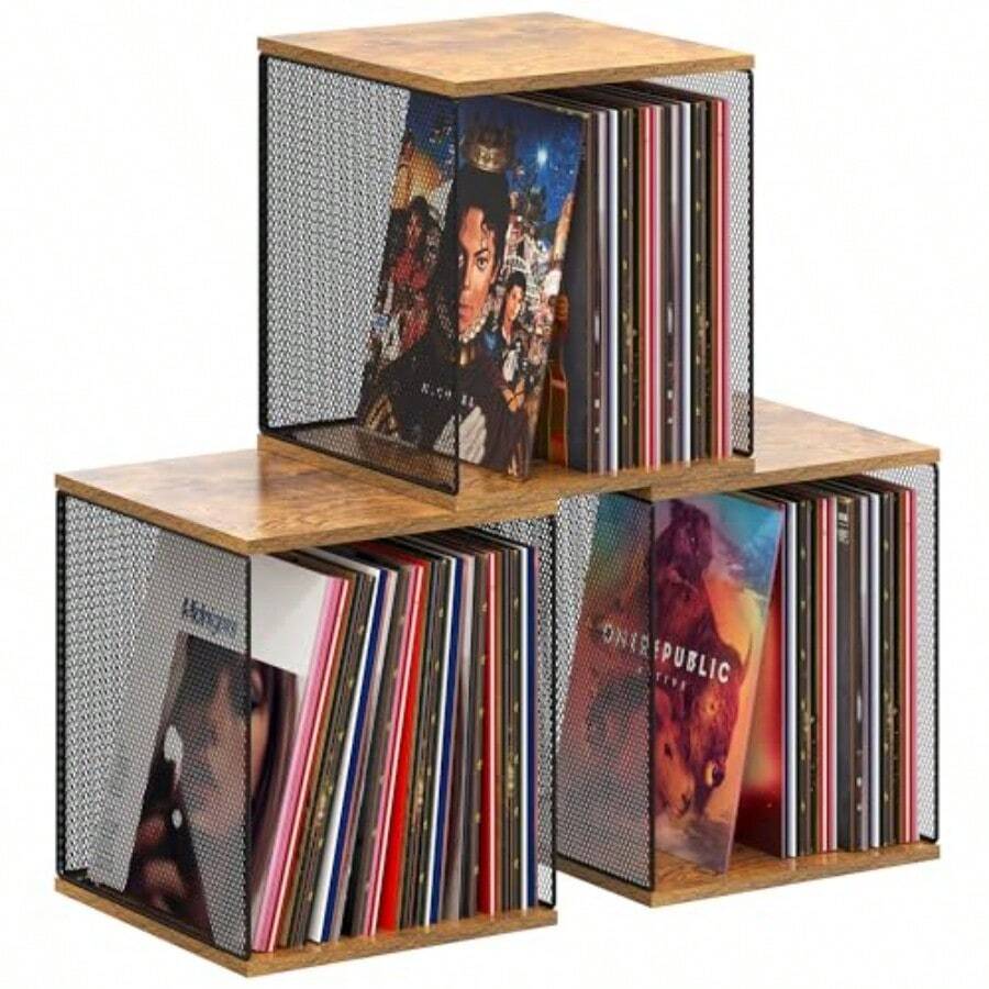 3 Cube Vinyl Record Storage DIY Stackable 120150 Records Visualize Album Storage Record Storage Crate - 如圖 - 查看 1
