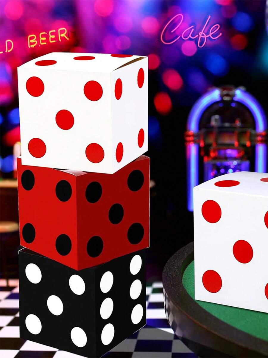 3 件套、扑克主题派对装饰盒、扑克派对盒、生日派对背景装饰、舞会装饰、拍照道具、派对礼品盒、礼品包装用品、糖果盒、餐桌中心装饰用品、桌面装饰品、派对礼品 - 骰子 - 查看 1