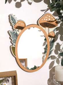 1pc Oval Wall Mirror With Mushroom Theme Decor. The Mirror Frame Is Adorned With Charming Mushroom And Leaf Patterns. Ideal For Bedroom, Living Room, Hallway Or Any Space That Needs A Decorative Mirror, Perfect For Home Decor, Room Decor, And Bedroom Decor. - Multicolor - View 5