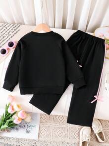 幼儿卡通印花保暖圆领运动衫和裤子套装 - 黑色 - 查看 2