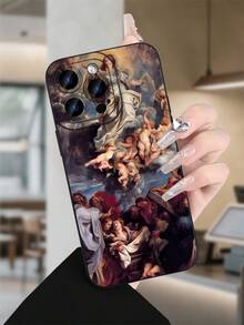 Majestic Angel & Figures - Renaissance Art Creative Phone Case - Premium TPU Cover - Shockproof Anti-Slip Protection - For IPhone 16 Pro Max 15 Pro Max 14 Pro Max (Classic Painting Accessory Fashionable Phone Cases) - Blue/Red/Gold Oil Painting Design - Protectores De Celulares Phone Accessories - Anti-Fingerprint Clear Case - 黑色 - 查看 1