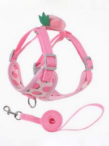 1pc Dog Leash Reflective Chest Harness Vest For Small Dogs, Teddy, Corgi, Pomeranian - Green - View 4
