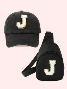 2件套儿童男童纯色26字母棒球帽和卡车帽配迷你背包套装，女童2件套轻便便携式零钱包，适合日常户外防晒