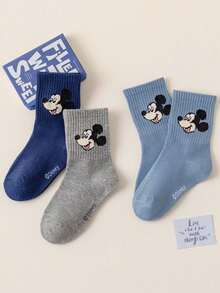 Disney 3/6双装米妮图案儿童袜子，卡通中筒袜，男女童通用，秋冬季，婴儿袜 - 彩色 - 查看 9