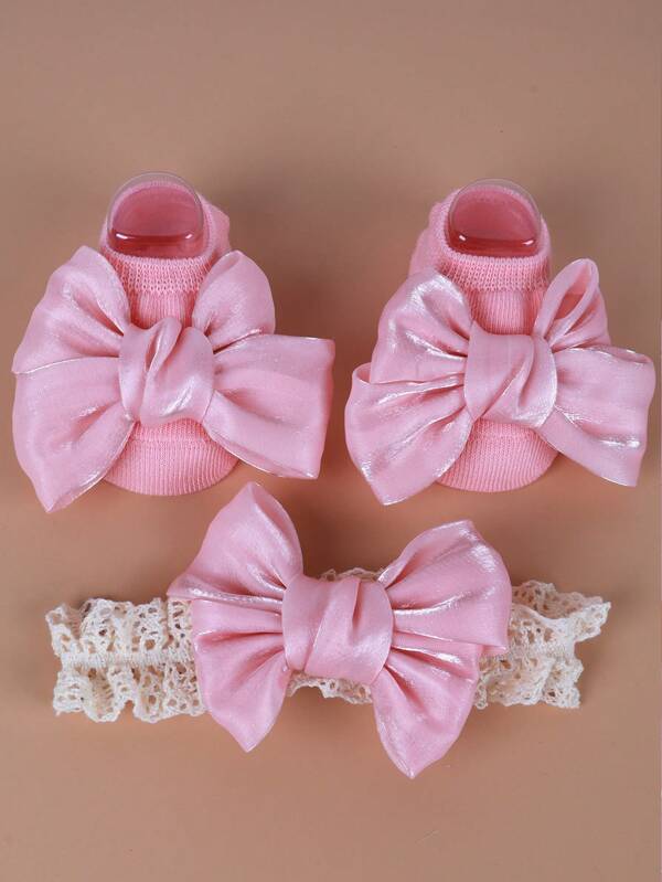 3 قطع/مجموعة من جوارب الأطفال وطقم الشريط للرأس، إكسسوارات غطاء الرأس للأطفال الرضع بطراز كوري كرتوني