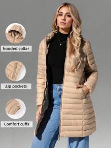 Giolshon Women's Casual Hooded Jacket, With Pockets, Thickened Design, Lightweight And Breathable, Suitable For Daily Wear, Autumn/Winter - Apricot - View 1