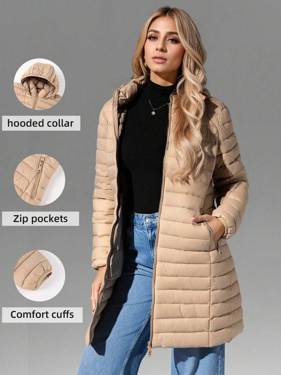Giolshon Women's Casual Hooded Jacket, With Pockets, Thickened Design, Lightweight And Breathable, Suitable For Daily Wear, Autumn/Winter - Apricot - View 1