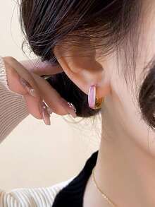 1 Pair Minimalist Chic Everyday Versatile Suitable For Gatherings Luxury Geometric Fashion Hoop Earrings For Women - Pink - View 5