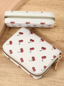 Billetera de monedas con patrón de cereza, portador de tarjetas, organizador de tarjetas múltiples para almacenar tarjetas de crédito, ligero y minimalista, de moda, moderno, de negocios, para aniversario, para Navidad, para el Día de San Valentín, para regalo de cumpleaños, para regalo, para amante, para mujeres, para niñas, para damas, para femenino, útiles escolares para la escuela, dormitorio y vuelta al colegio - Blanco - Ver 9