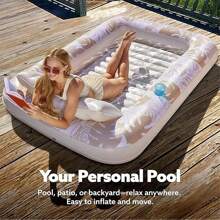 SLOOSH 充气日光浴泳池躺椅浮床，85 英寸 X 57 英寸超大成人泳池浮床，带枕头，四合一日光浴浴缸浮筏，日光浴床躺椅，适用于水上充气球坑，XL-金白色 - 彩色 - 查看 4