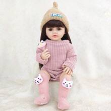 22 英寸逼真重生娃娃 - 柔软硅胶身体，长发公主，完美的生日礼物，圣诞节/万圣节礼物，万圣节/感恩节/圣诞节礼物 - 棕色 - 查看 8