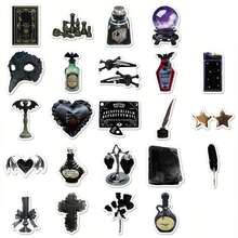50pcs Gothic Sticker Pack, Dark Style Stickers, Witch Stickers, Black Stickers, Cartoon Stickers, Aesthetic Stickers, Retro Stickers, Vinyl Sticker Set - Reusable For Laptop, Water Bottle, Skateboard Etc. - Vivid Cartoon Design, Suitable For Scrapbooking And DIY - Dark Grey - View 4