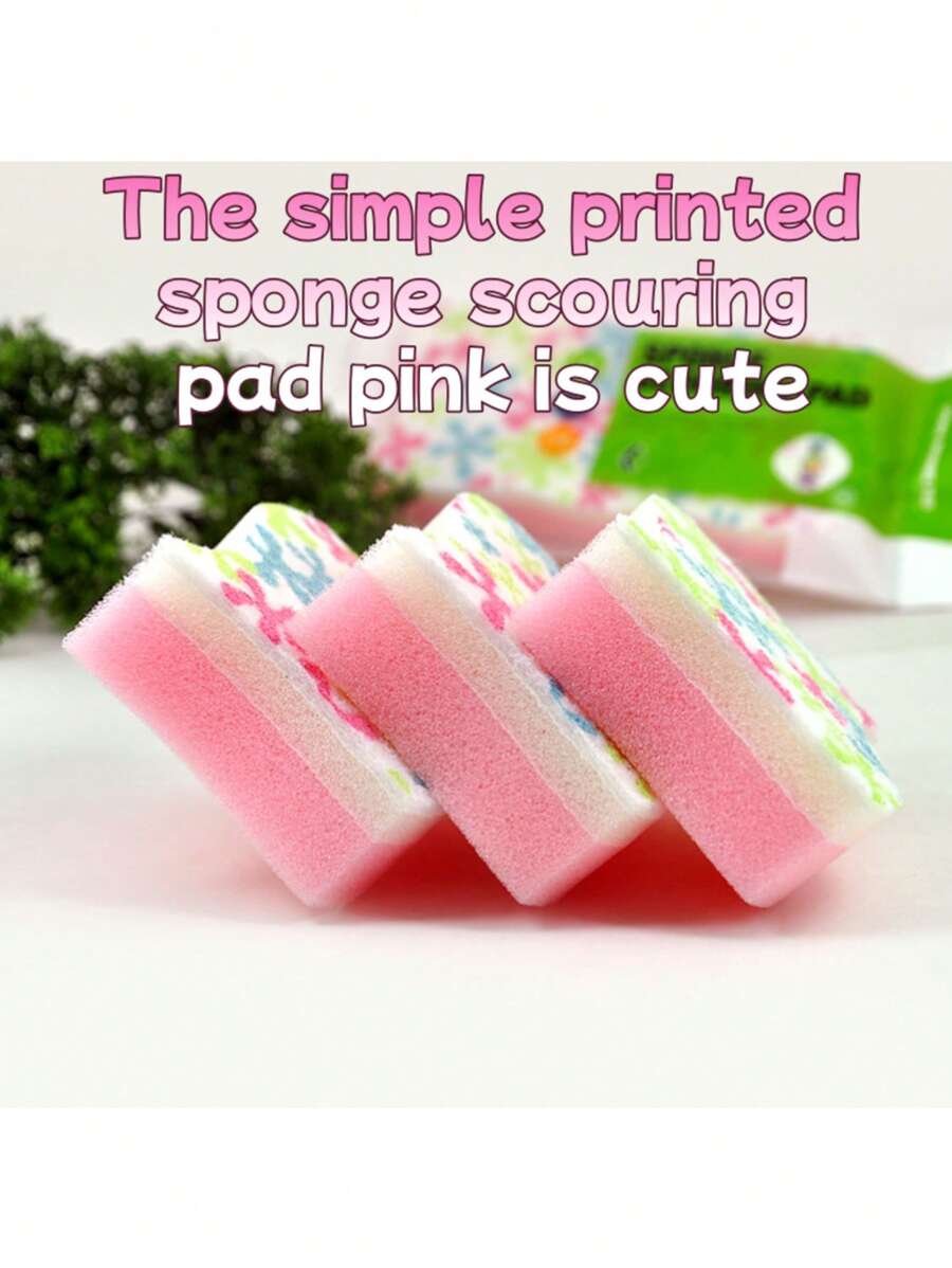 Pink Multi-Functional Temperature Sensitive Scrub Sponge. Cute Yet Powerful Stain Removal, Kitchen Sponge - Temperature Sensitive, Scratch-Resistant Cleaning Pad, Safe For Various Surfaces Such As Dishes, Suitable For Modern Kitchen Sink, Used For Dishware Cleaning