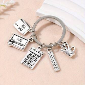 Fashion Alloy Calculator, Tripod, Compass, Book, Keychain, Teacher's Day, Student Graduation Gift, Keychain Pendant