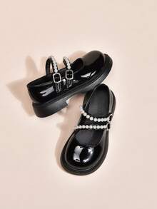 Zapatos de princesa con perlas para niñas, zapatos escolares brillantes de estilo coreano dulce, zapatos de estudiante de estilo británico para actuaciones - Negro - Ver 7