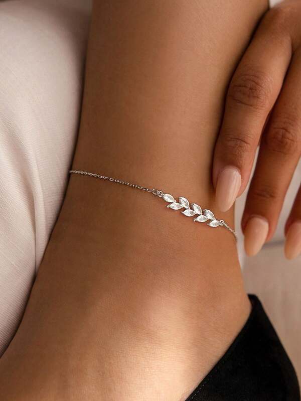 Tiny Zirconia Leaf Ankle Bracelets Rhinestone Ankle Bracelets For Women, Adjustable Anklets, Sparkling Leaf Design Twinkle Cubic Zirconia Diamond Anklet Foot Chain Jewelry Gifts