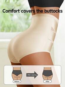 1pc Women's High Waist Seamless Shapewear Panty, Tummy Control, Butt Lift, Waist Cincher, Flattens Belly - Apricot - View 4