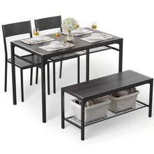 Kitchen Table And 2 Chairs For 4 With Bench, 4-Piece Dining Table Set For Small Space, Apartment - Black - View 8