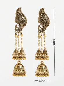 一对长链多铃铛耳环 - 金色 - 查看 4