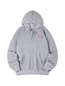 Áo nỉ dài tay có mũ, dây rút, in họa tiết hoa dành cho nữ, có túi, kiểu dáng rộng rãi thoải mái, trang phục mùa đông thời trang, phù hợp mặc hàng ngày vào mùa xuân. - Xám đậm - Xem 5