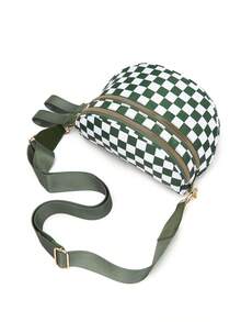 Classic Checkered Design Crossbody Bag–Matches Diverse Styles For Outings, Commutes & Leisure Time  Ample Space For Daily Errands, Casual Outings & Travel Adventures - Lưới xanh - Xem 3