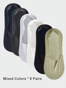 1/3/6 Pairs Men's Solid Bottom Breathable Solf Nylon Upper Low Cut Invisilbe No Show Socks With Non-Slip Gel At Heel, Suitable For Sports Or Daily Use - Multicolor - View 36