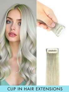 1pc Clip-In Hair Extension, Human Hair, Colorful Hair Extension, Red Clip-In Human Hair, Rainbow Color Party Highlights, Straight Hair Piece, For Women And Girls, Cosplay Clip-In Hair Extension, Purple, Halloween Costume And Christmas - Multicolor - View 20